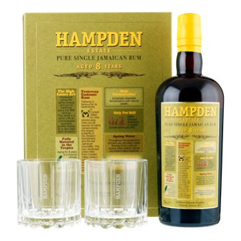 Hampden Rum Special Pack Estate Pure Single Jamaican Rum 46° Cl 70 + 2 Riedel Tumbler Glasses