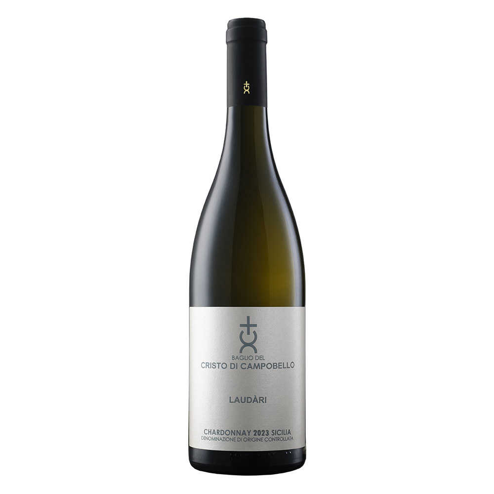 Bottiglia di Laudàri 2023 Chardonnay DOC Sicilia – vino bianco elegante affinato in barrique